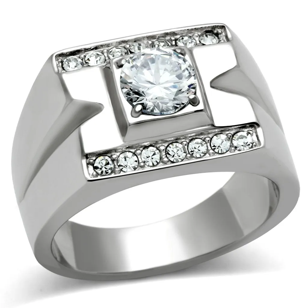 High polished (no plating) Stainless Steel Ring with AAA Grade CZ in Clear for Women Style TK316