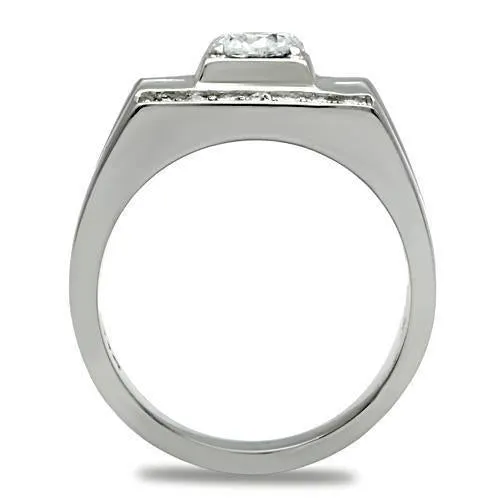 High polished (no plating) Stainless Steel Ring with AAA Grade CZ in Clear for Women Style TK316