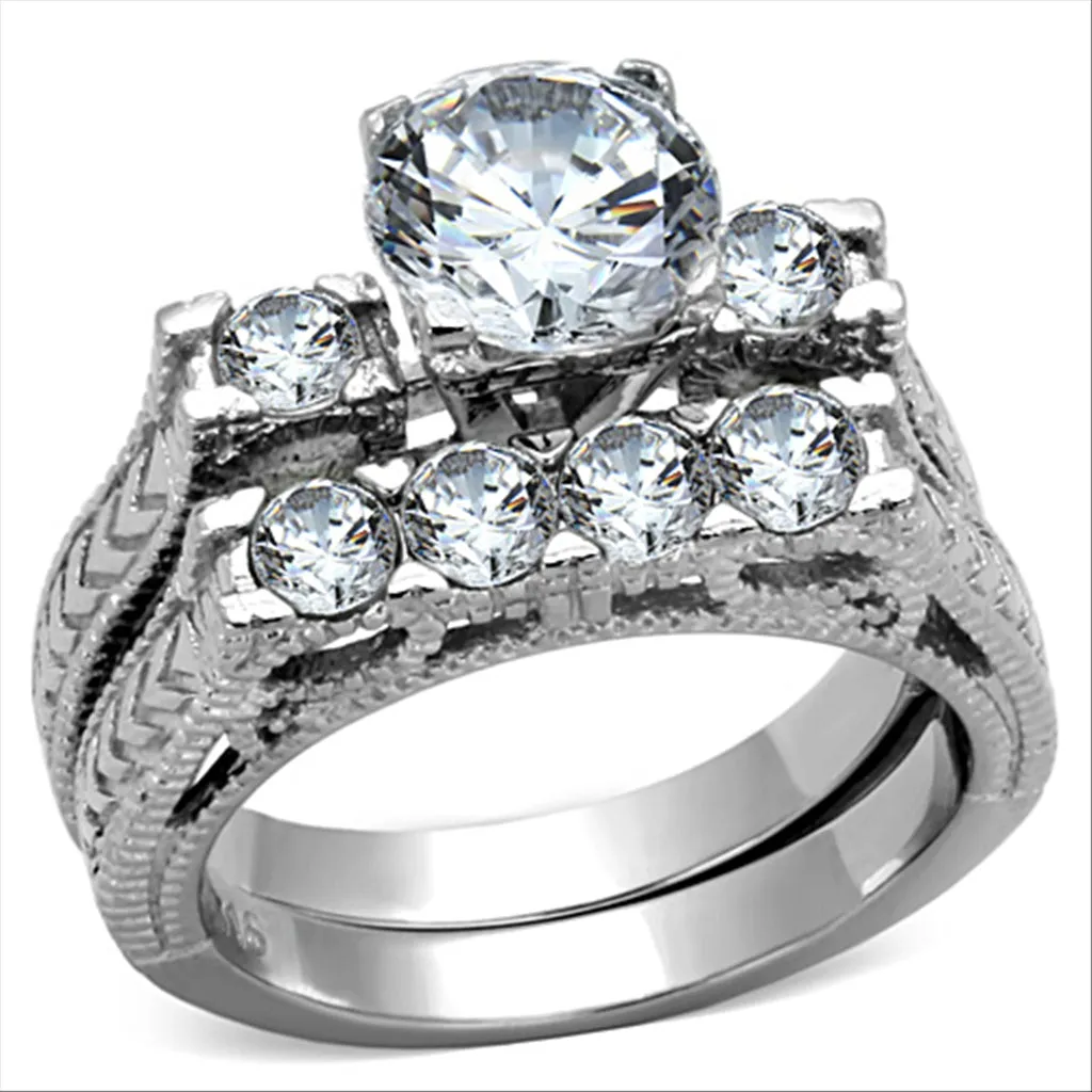 High polished (no plating) Stainless Steel Ring with AAA Grade CZ in Clear for Women Style TK5X019