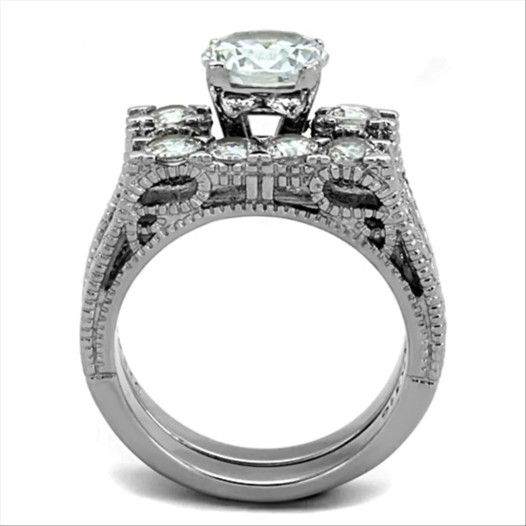 High polished (no plating) Stainless Steel Ring with AAA Grade CZ in Clear for Women Style TK5X019