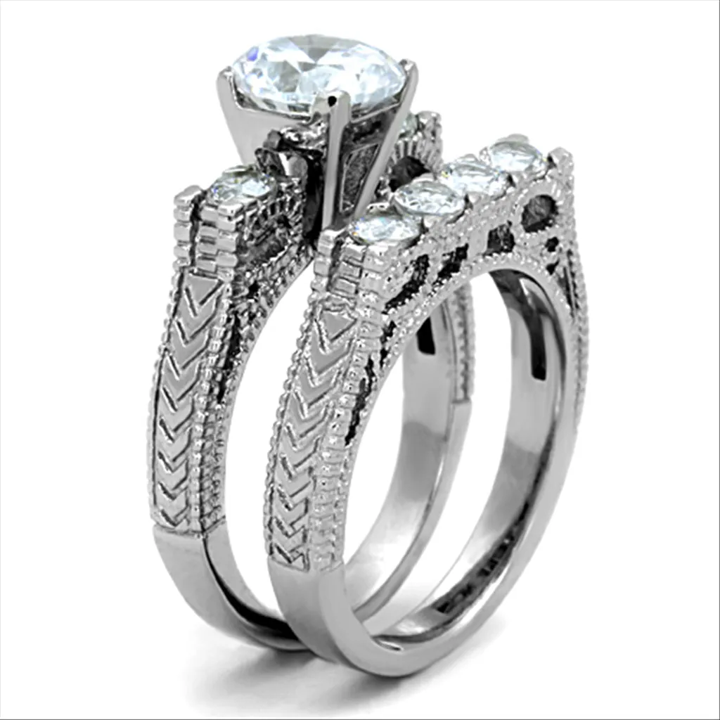 High polished (no plating) Stainless Steel Ring with AAA Grade CZ in Clear for Women Style TK5X019