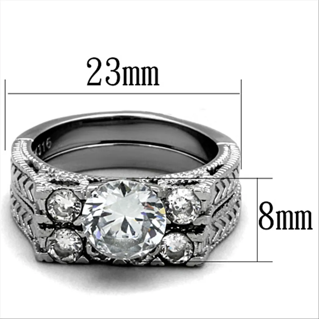 High polished (no plating) Stainless Steel Ring with AAA Grade CZ in Clear for Women Style TK5X019