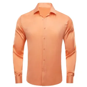 Honey Orange Solid Satin Chiffon Non-stretch Men's Long Sleeve Shirt