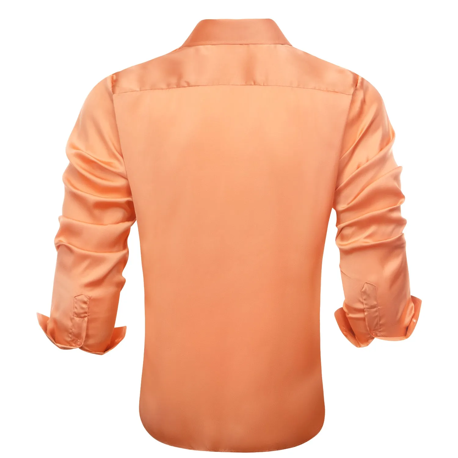 Honey Orange Solid Satin Chiffon Non-stretch Men's Long Sleeve Shirt