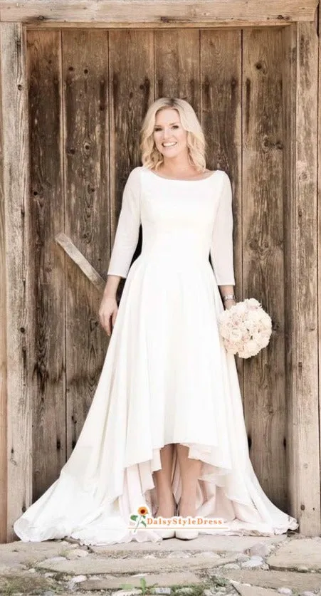 Informal Long Sleeve High Low V-back Boho Wedding Dress