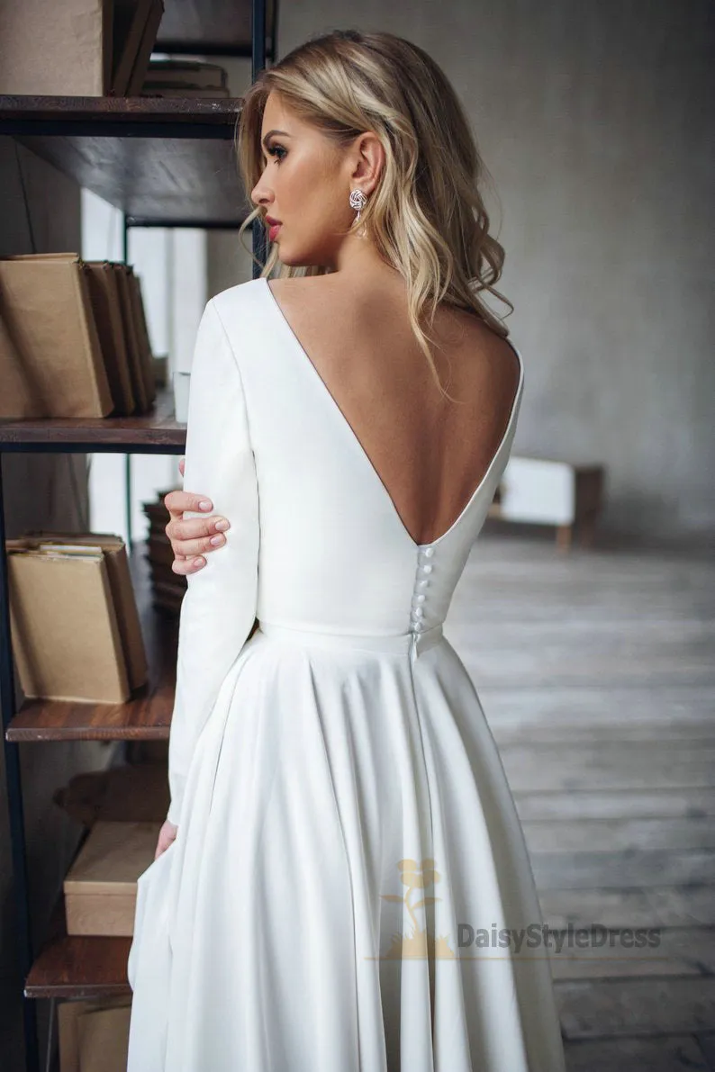 Informal Long Sleeve High Low V-back Boho Wedding Dress