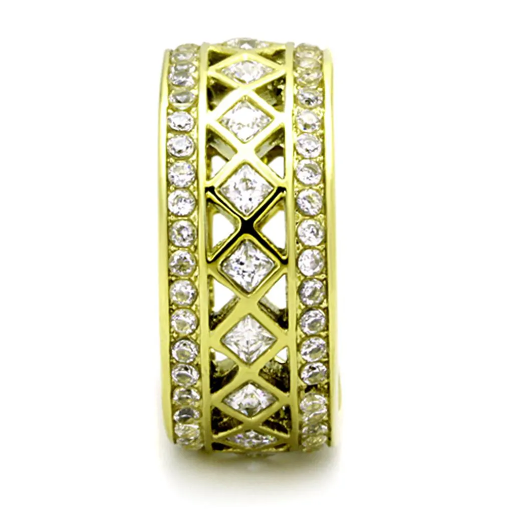 IP Gold(Ion Plating) Stainless Steel Ring with AAA Grade CZ in Clear for Women Style TK1558