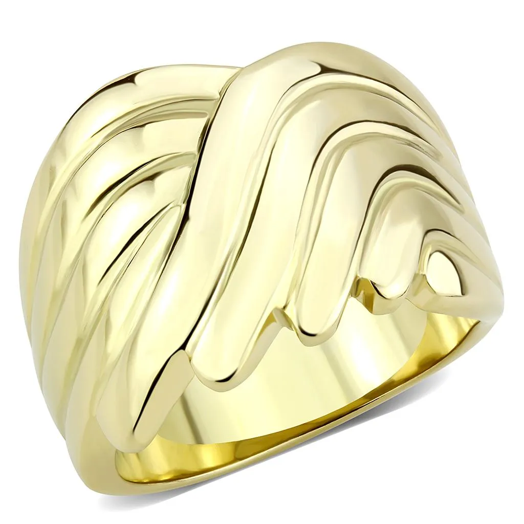 IP Gold(Ion Plating) Stainless Steel Ring with No Stone for Women Style TK3576