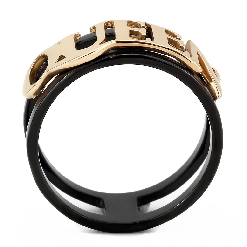 IP Rose Gold  IP Black (Ion Plating) Stainless Steel Ring with No Stone for Women Style TK3584