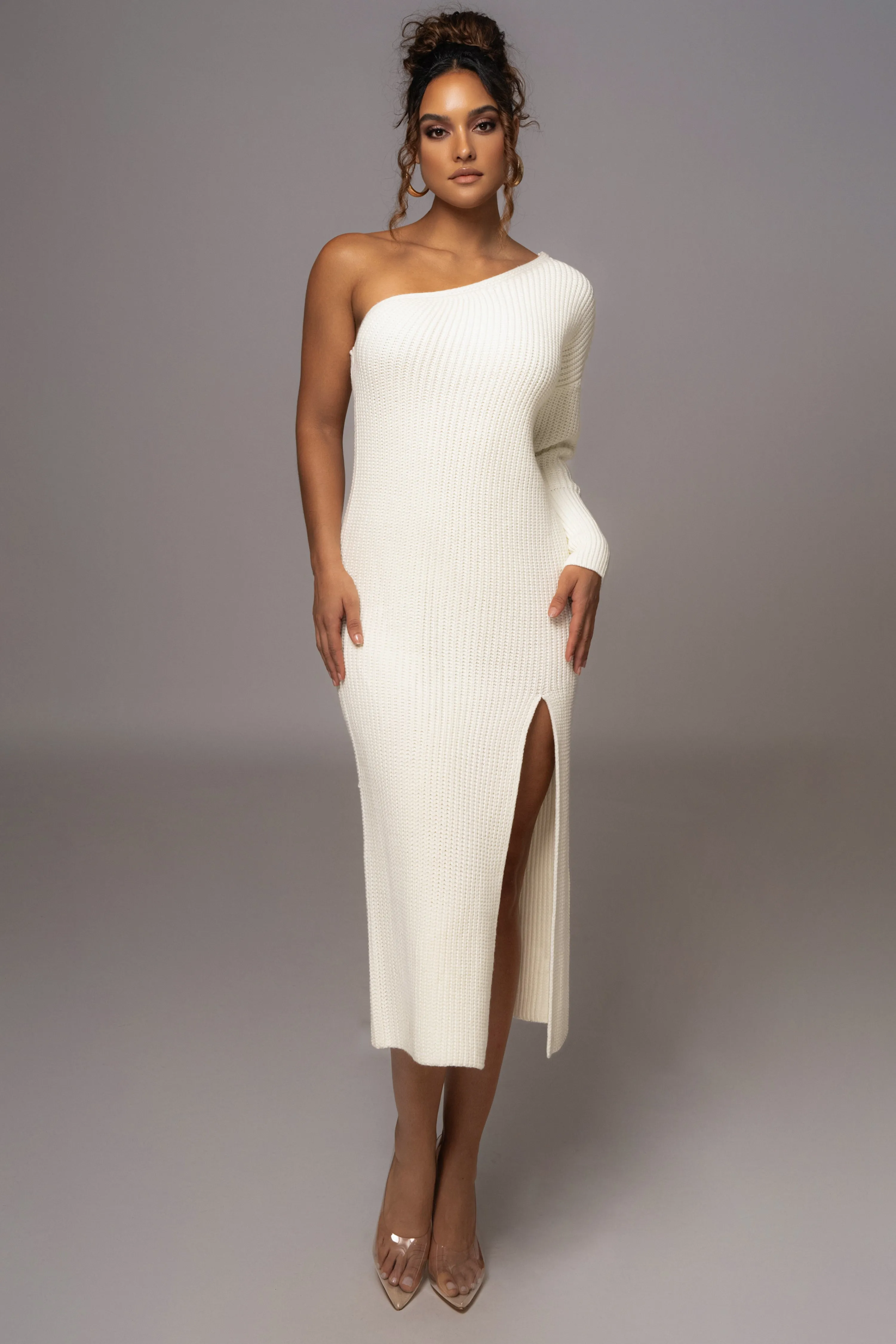 Ivory Long Knit Sweater Dress