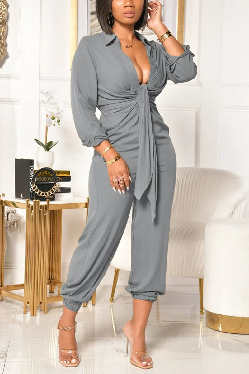 JF0139 Long Sleeve V neck Jumpsuits