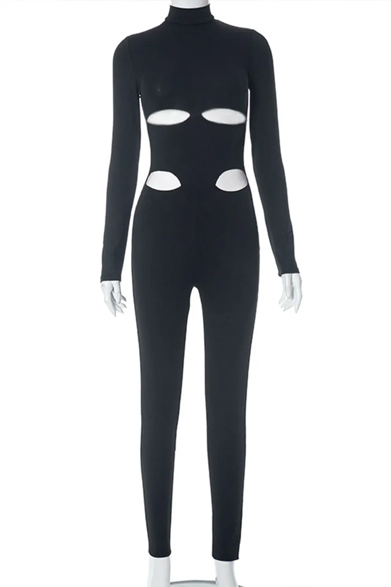 JG629 Long Sleeve Cut Out Jumpsuit