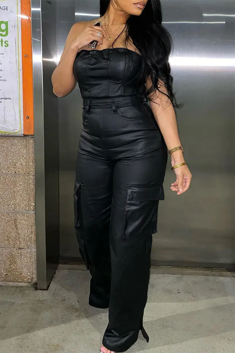 JH0129 Vegan Leather Jumpsuits