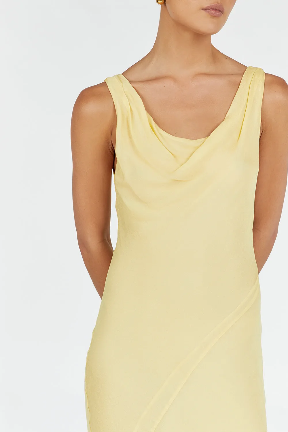 JOHNNY LEMON COWL NECK MIDI DRESS