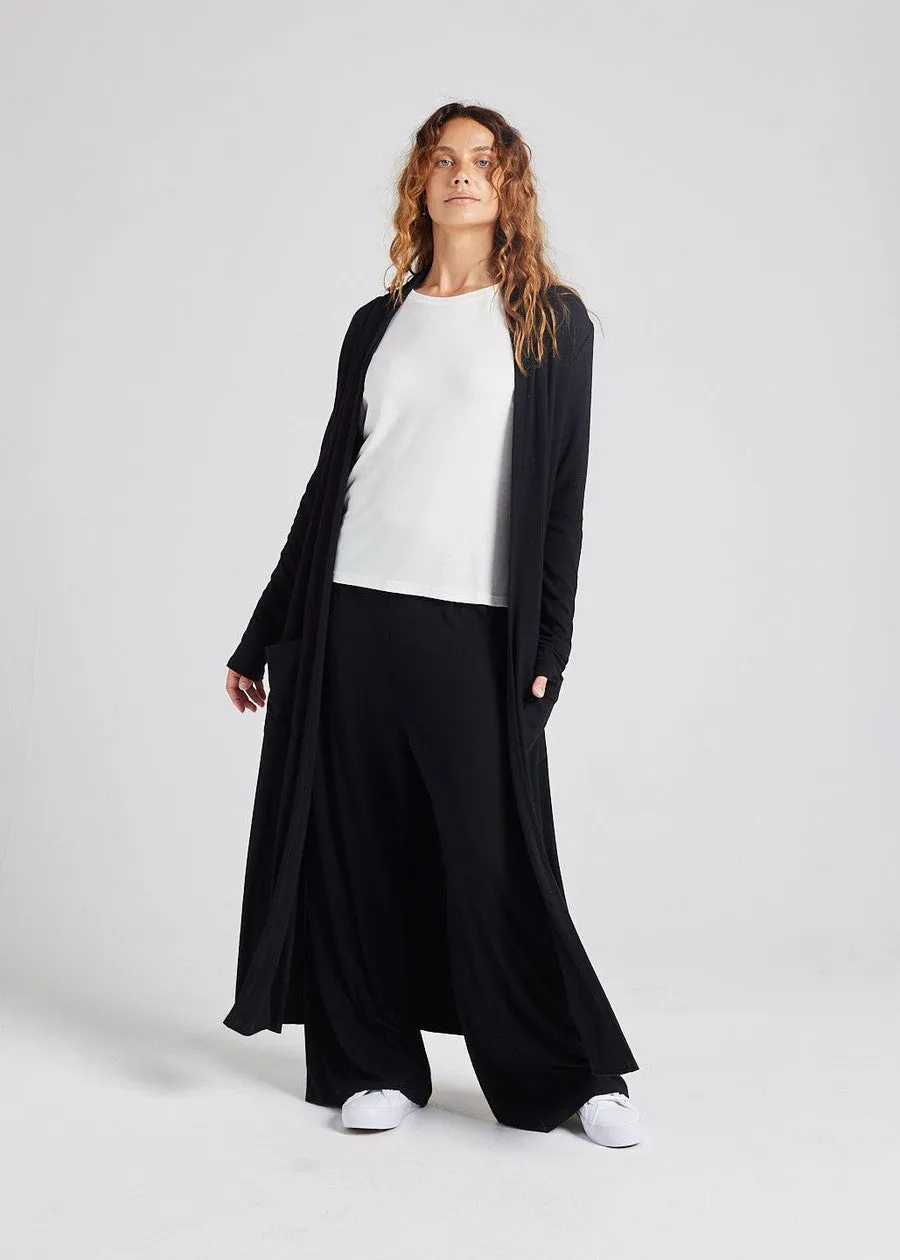 Joplin Ribbed Bamboo Wide Leg Pant - Black