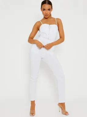 Keyra Zip Front Belted Cami Jumpsuit In White