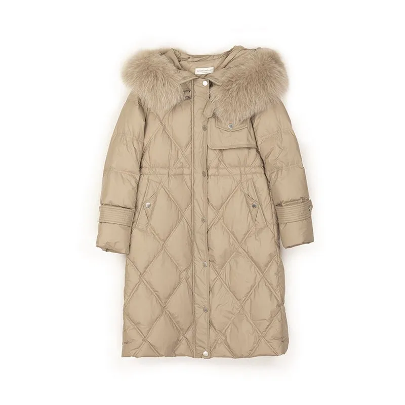 Khaki Fur Collar Down Jacket