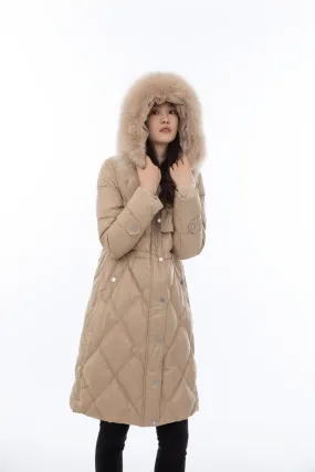 Khaki Fur Collar Down Jacket