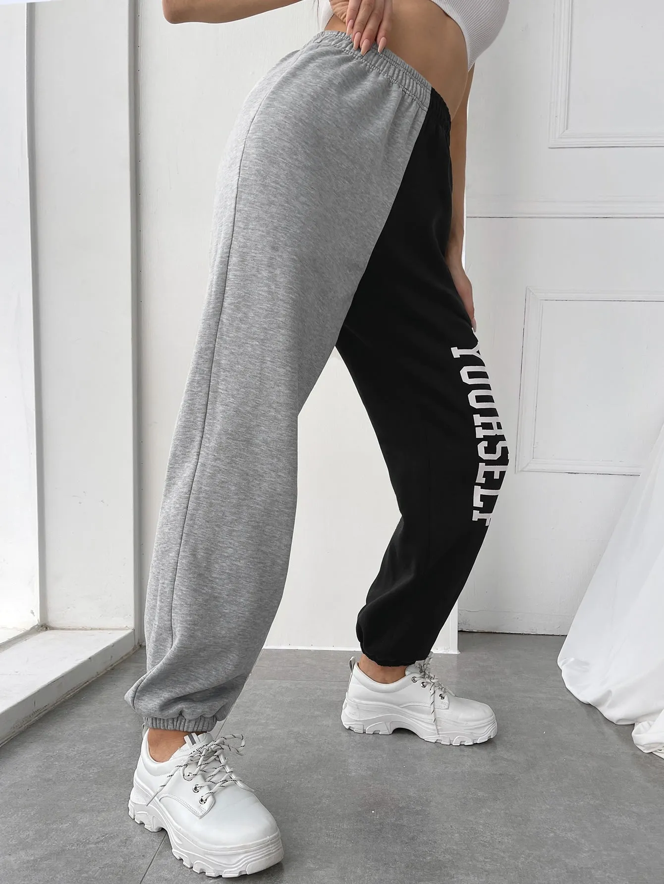 Letter Pocket High Waist Long Women Sweatpants