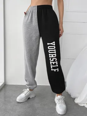 Letter Pocket High Waist Long Women Sweatpants