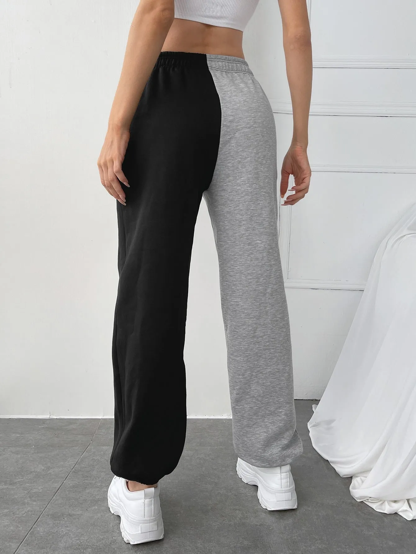 Letter Pocket High Waist Long Women Sweatpants