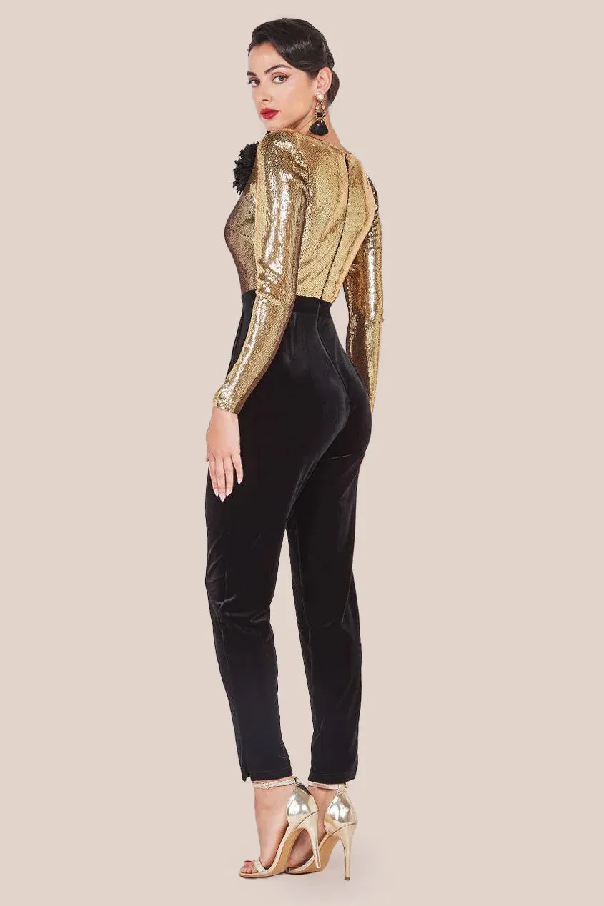 Liquid Sequins Jumpsuit with Corsage