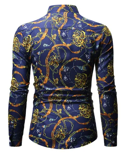 Long Sleeve Dress Shirts for Men Plus Size Spring Personality Floral Printing