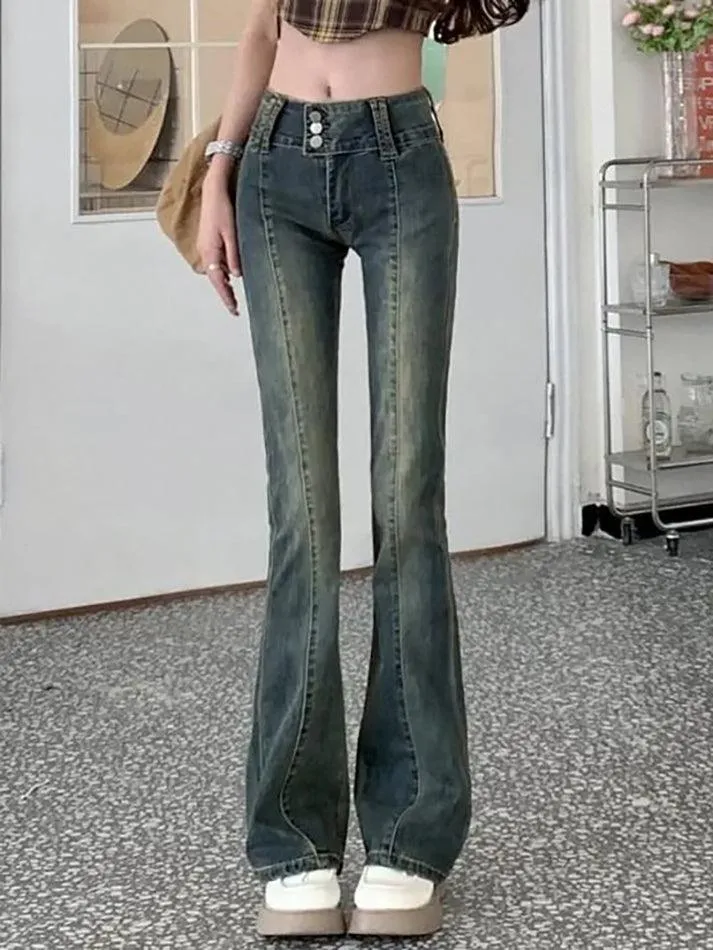 Low Waist Washed Slim-Fit Boot-Cut Jeans