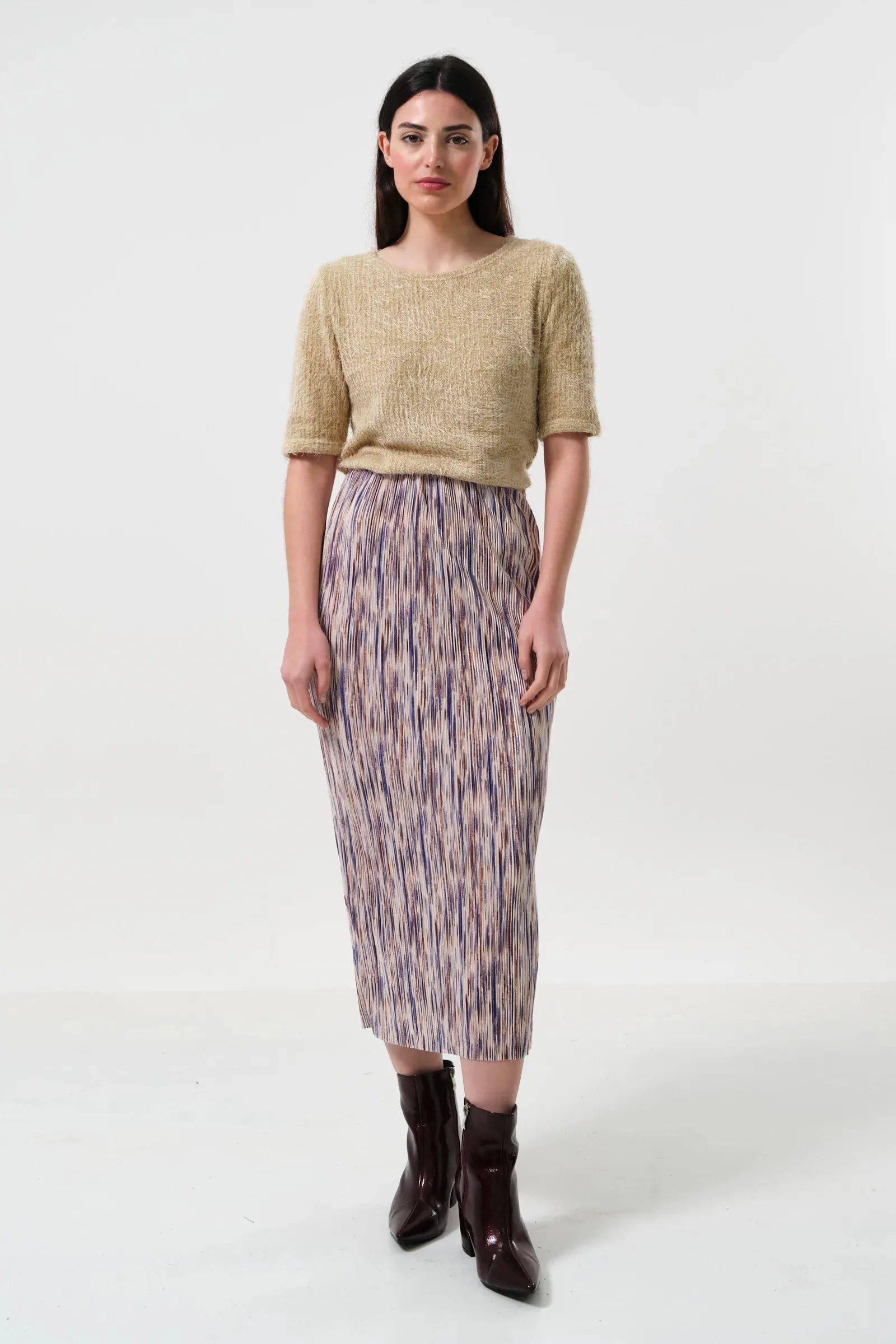 Maylis Line Print Pleat Midi Skirt