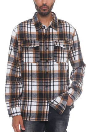 Men's Checkered Soft Flannel Shacket in Khaki: A Fusion of Comfort and Class