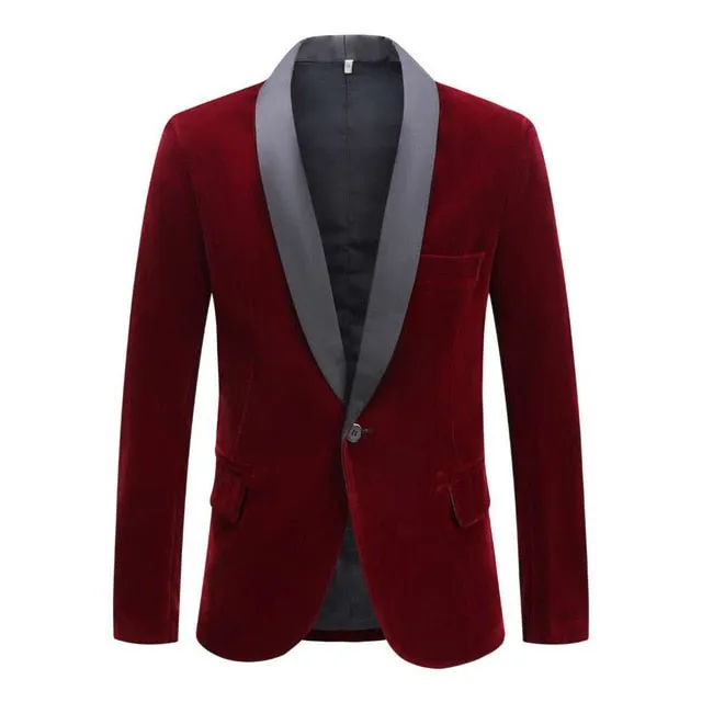 Men'S Fashion Autumn Velvet Wine Red Leisure Jacket