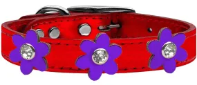 Metallic Flower Leather Collar Metallic Red With Metallic Purple Flowers Size 20