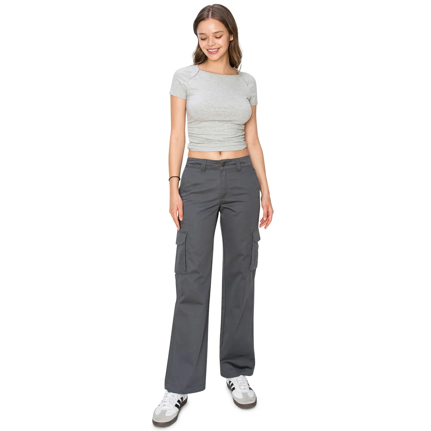 Mid Rise Relaxed Fit Cargo Work Pants - Grey