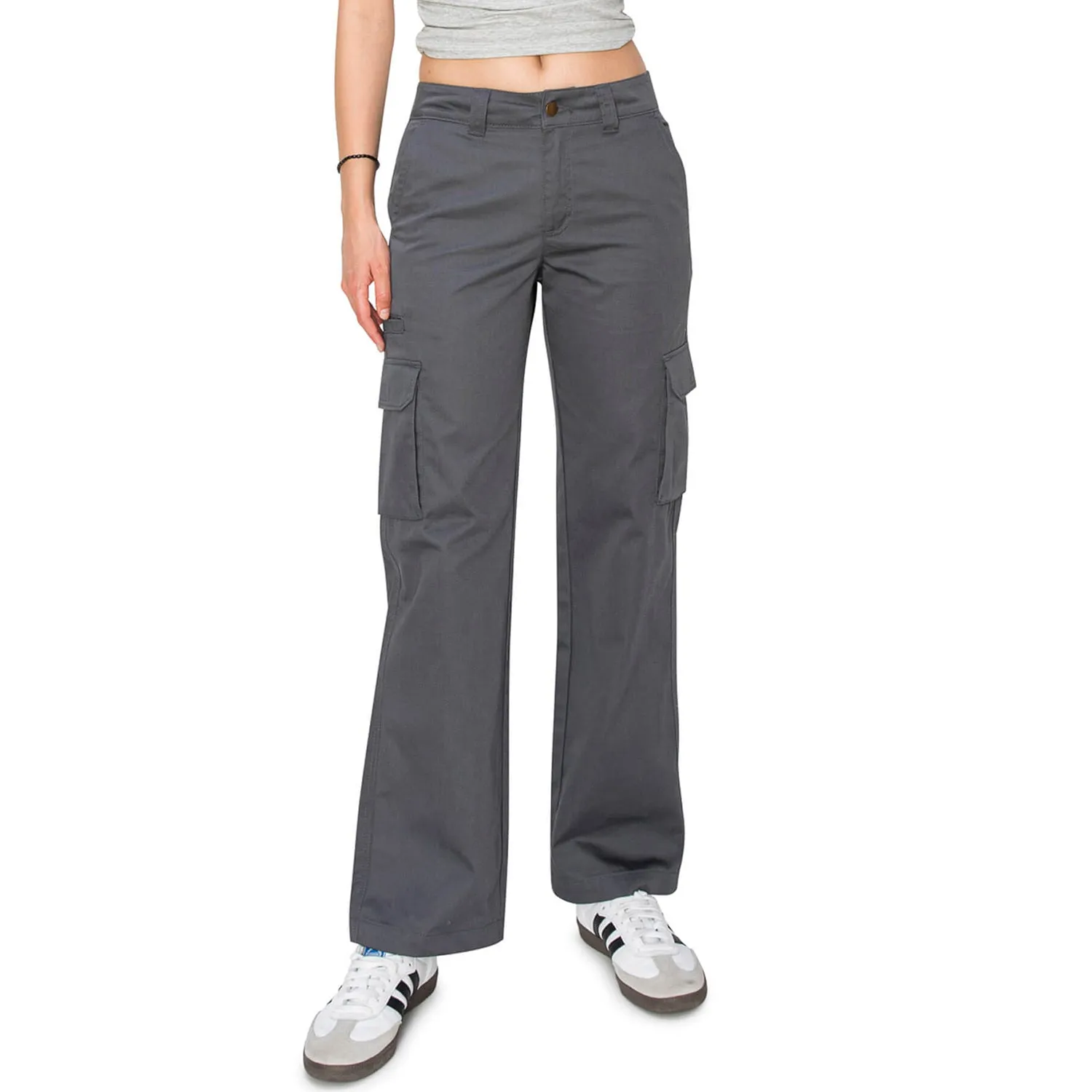 Mid Rise Relaxed Fit Cargo Work Pants - Grey