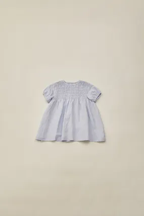 Mini Shirred Babydoll Dress in Mist Blue