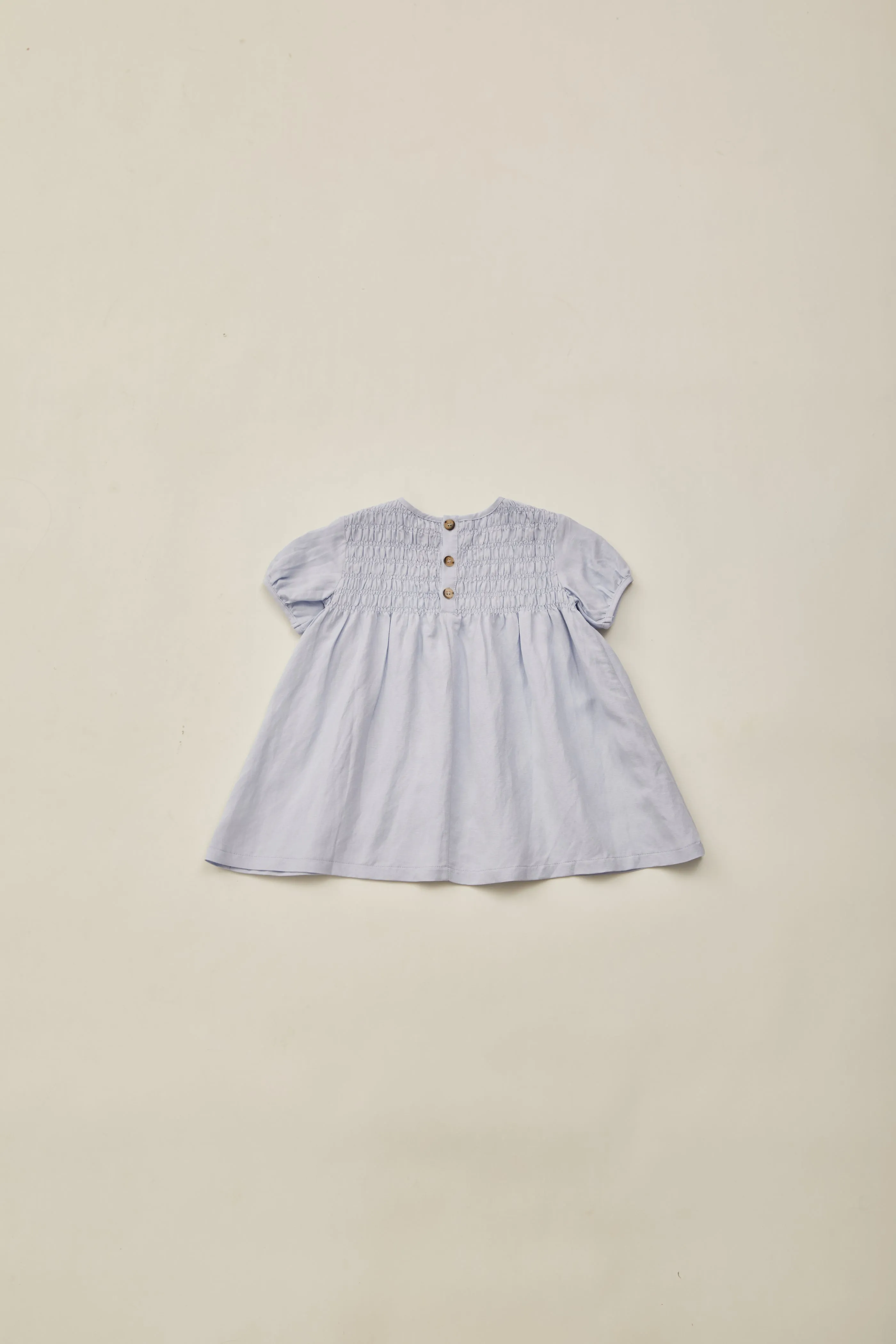 Mini Shirred Babydoll Dress in Mist Blue