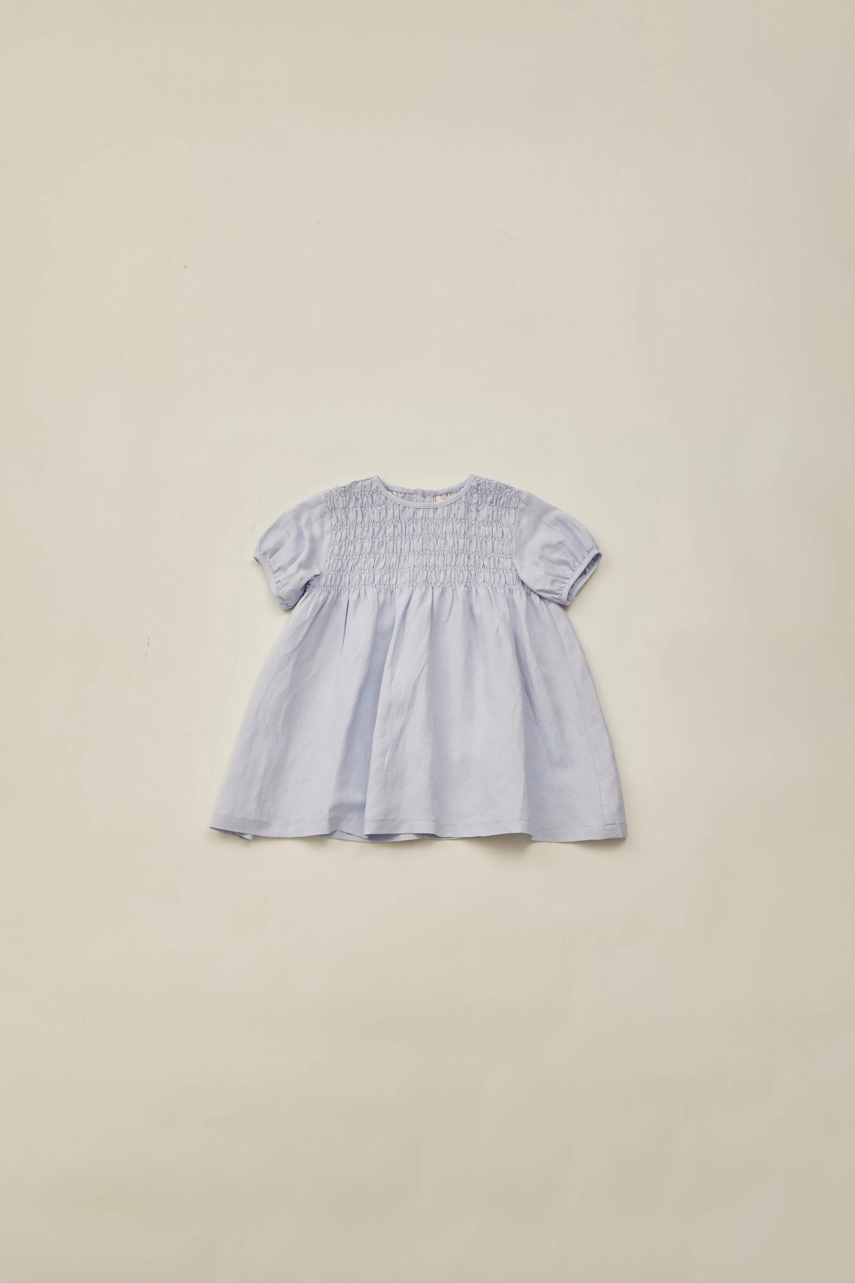 Mini Shirred Babydoll Dress in Mist Blue