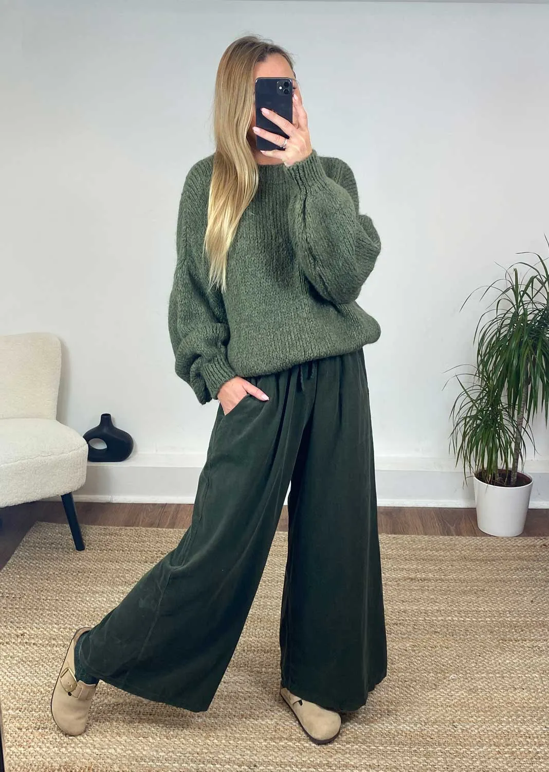 Misty Cord Wide Leg Pants in Khaki