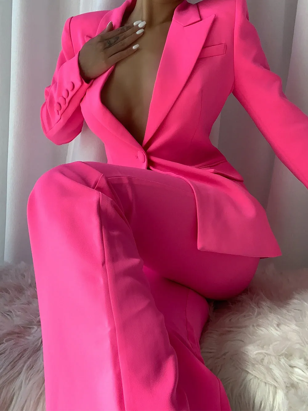 NAOMA Blazer & Flared Pants Set in Pink