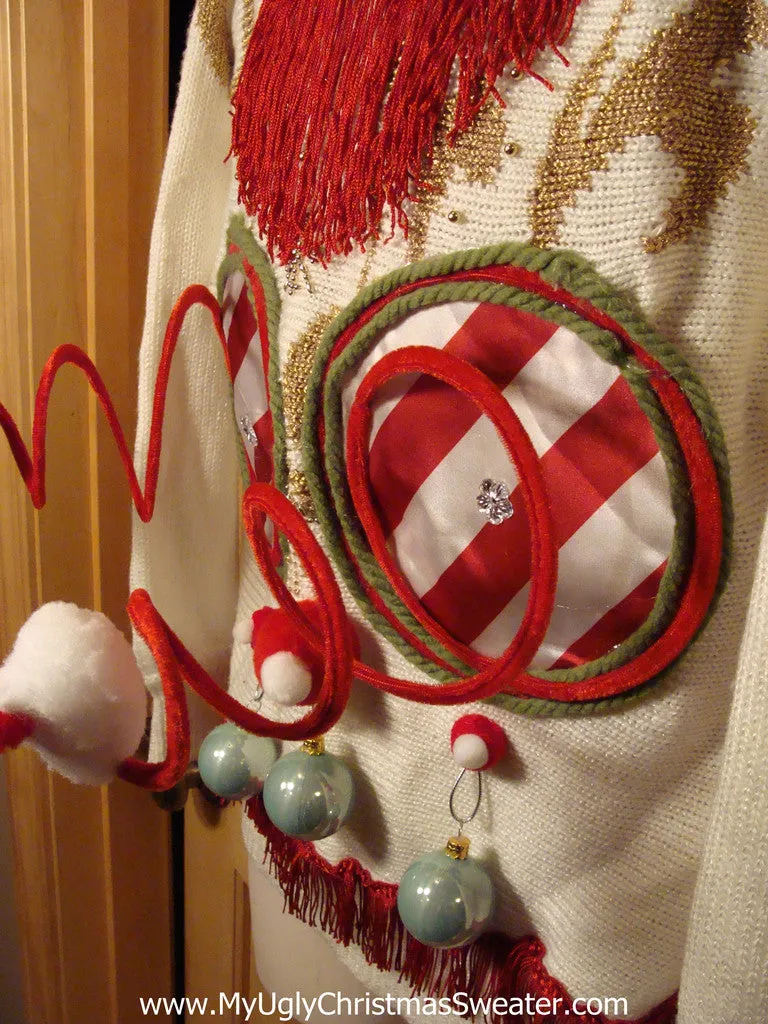 Naughty Tacky 3D Ugly Christmas Sweater Springy Funny 80s Padded Shoulders Fringe (r4)