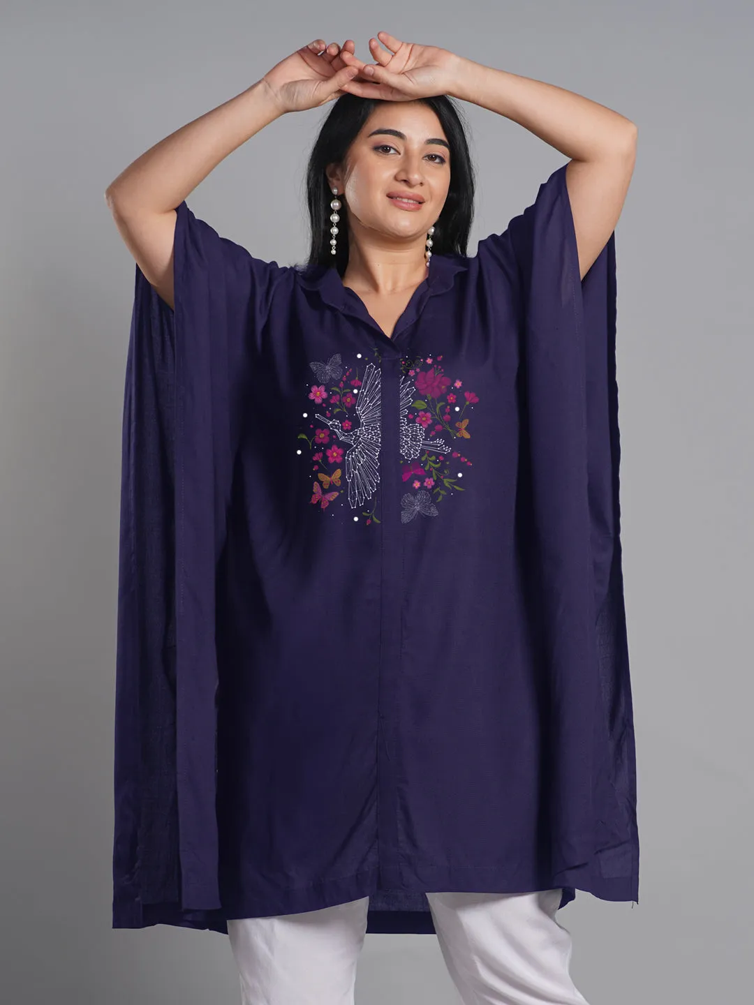 Navy Rayon Shirt-Kaftan - Phoenix