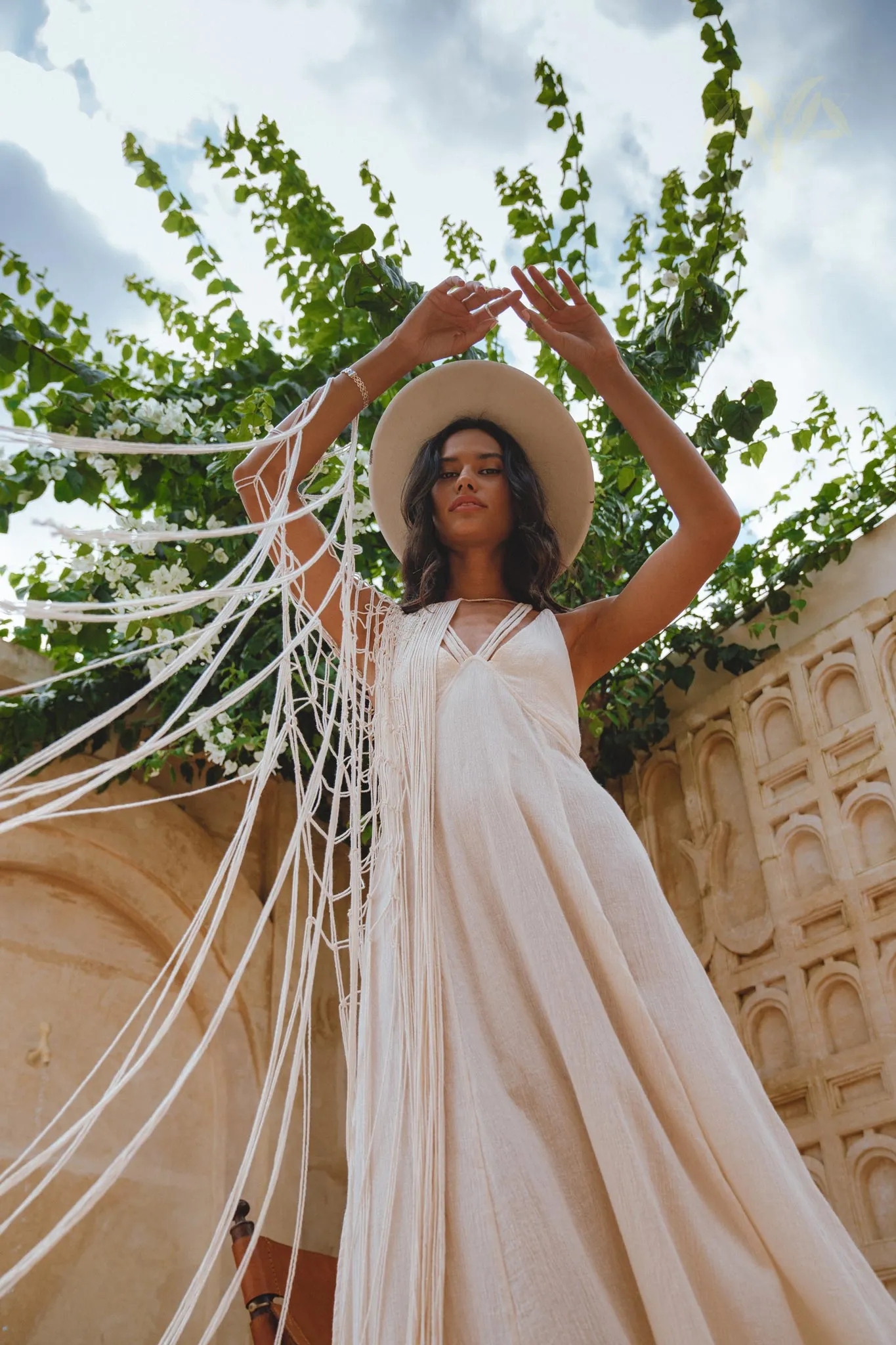 Off-White Calypso Dress • Sexy Open Macrame Back Dress • Organic Stylish Dress