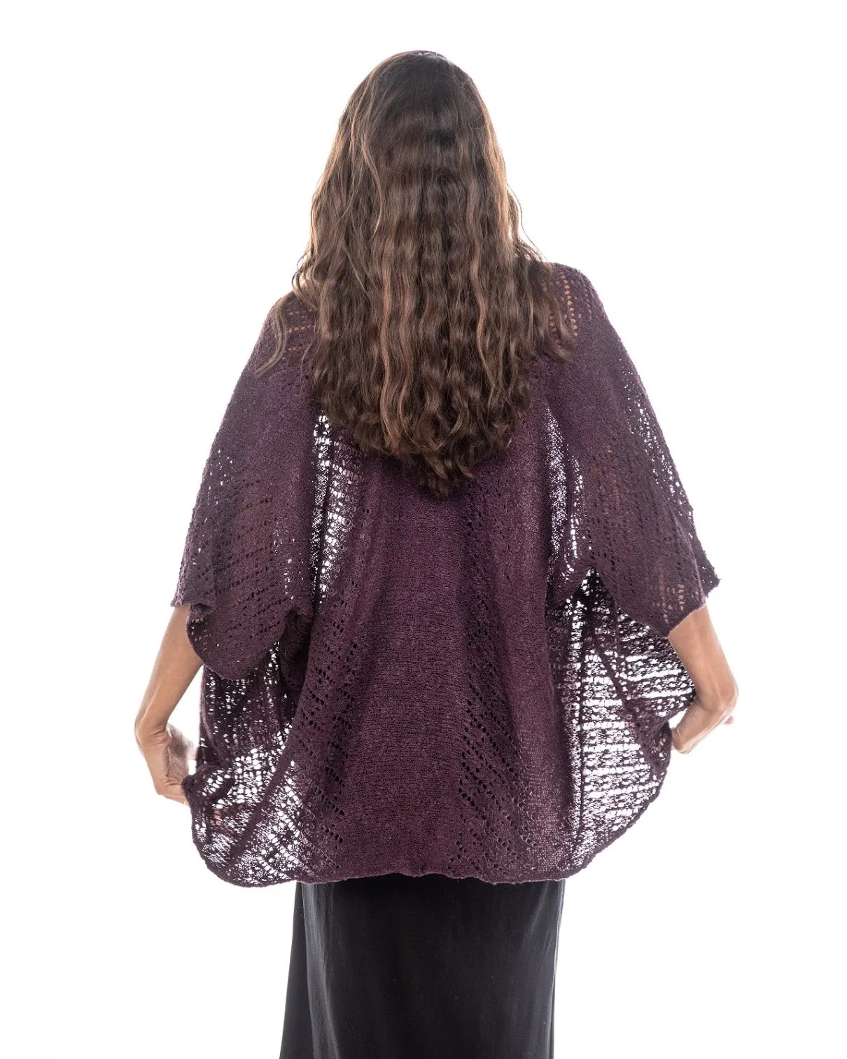 Open Front Knitted Square Design Poncho Ana