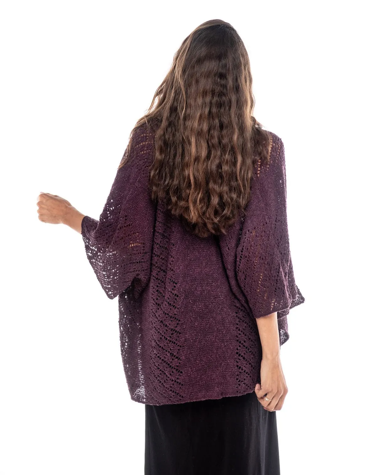 Open Front Knitted Square Design Poncho Ana