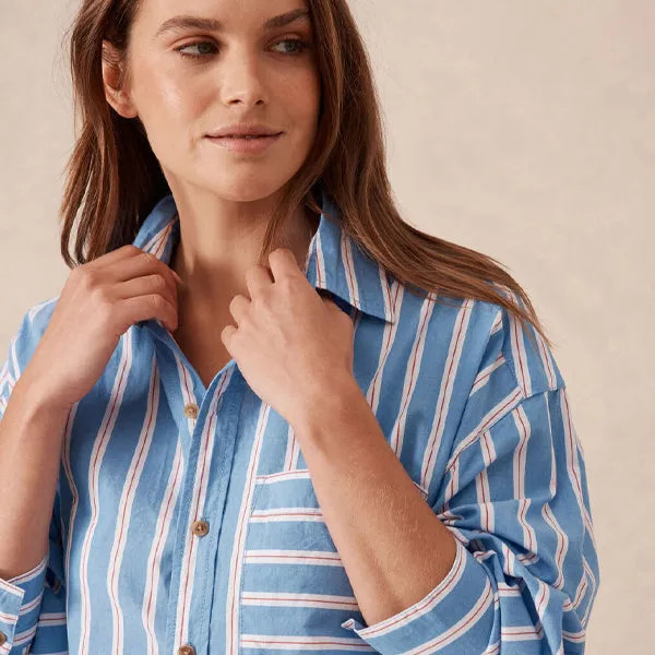 Oversized Shirt - Blue, White   Red Stripe