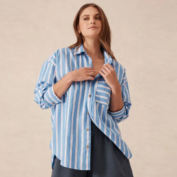 Oversized Shirt - Blue, White   Red Stripe