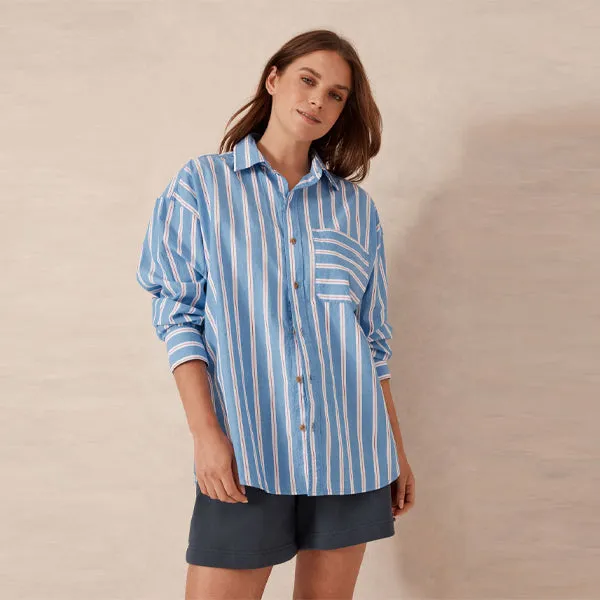 Oversized Shirt - Blue, White   Red Stripe