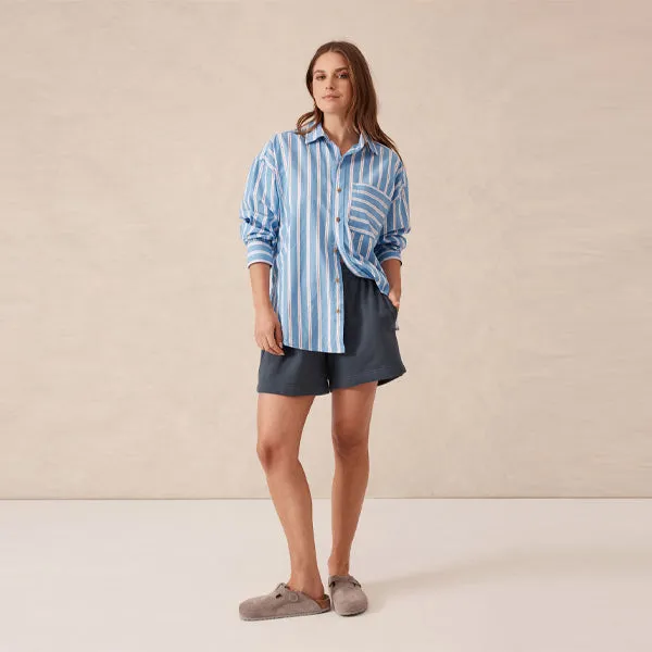 Oversized Shirt - Blue, White   Red Stripe