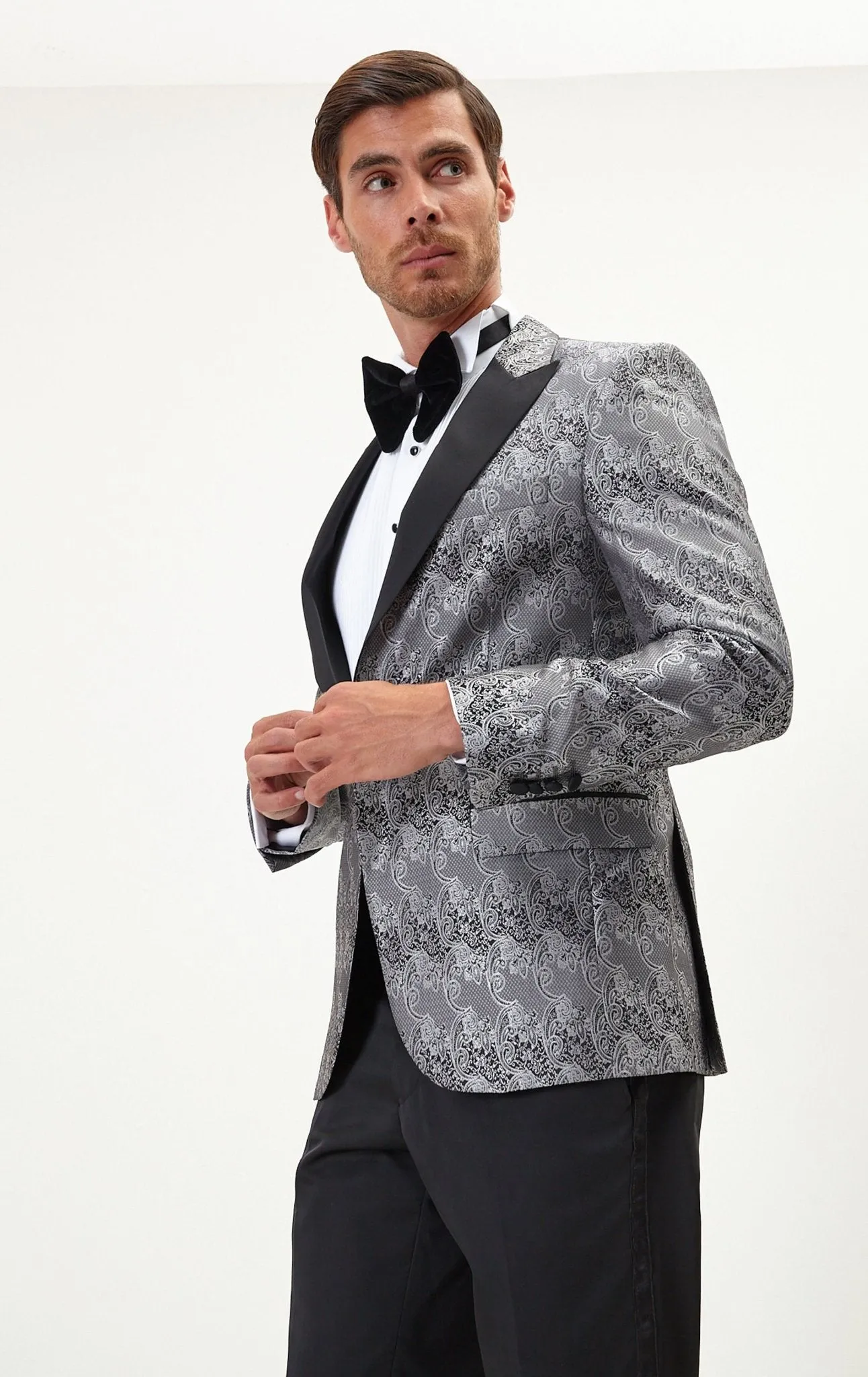 Paisley Peak Lapel Tuxedo Jacket - Silver