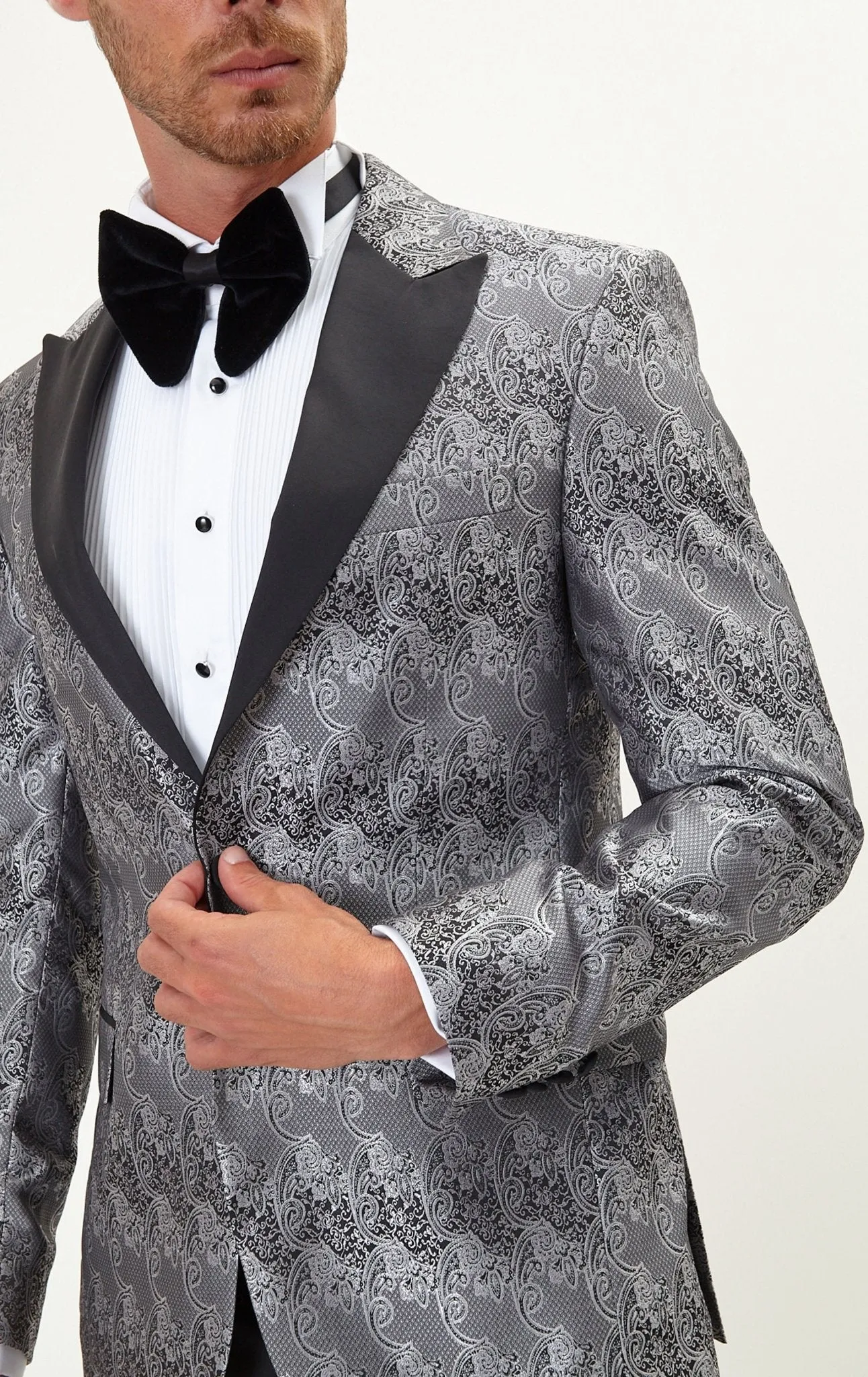 Paisley Peak Lapel Tuxedo Jacket - Silver